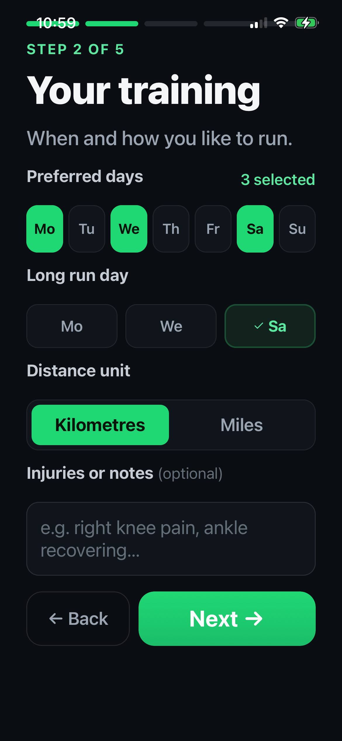 Set your training schedule