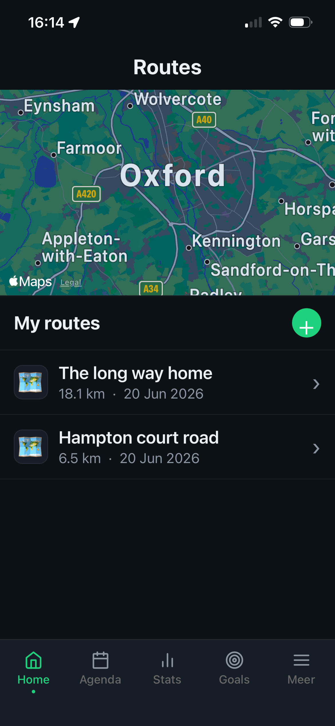 AI RunCoach route planner with map and saved routes